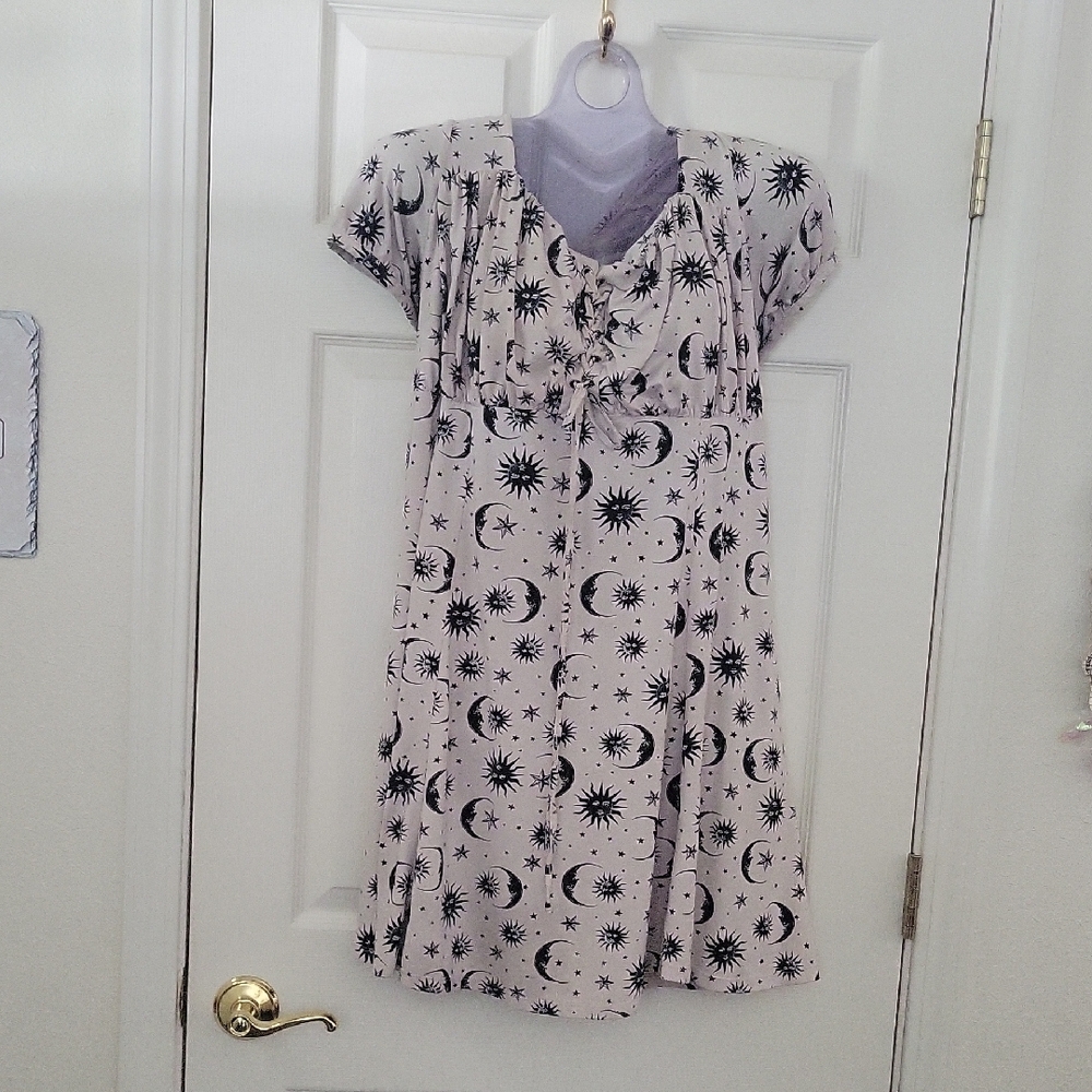 Star and Moon Print Dress in Black and White